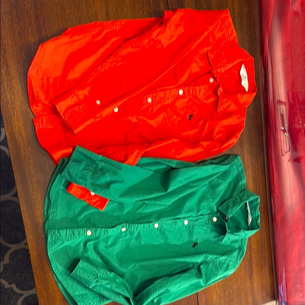 Orange and Green Button-Up Shirts